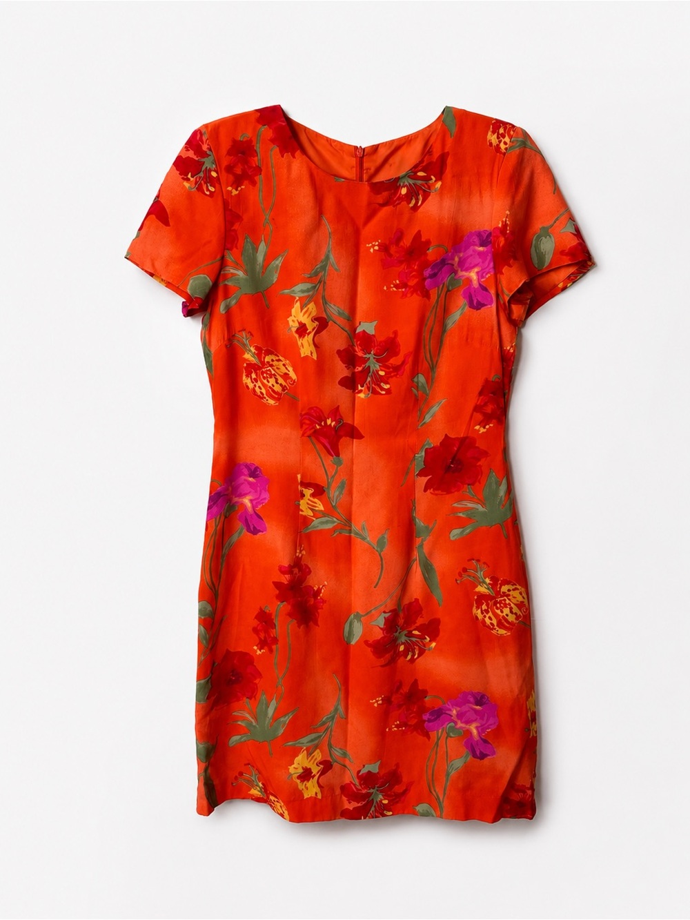 John Robert’s Petite Vintage Vibrant Orange Floral Shift Dress Size 8P